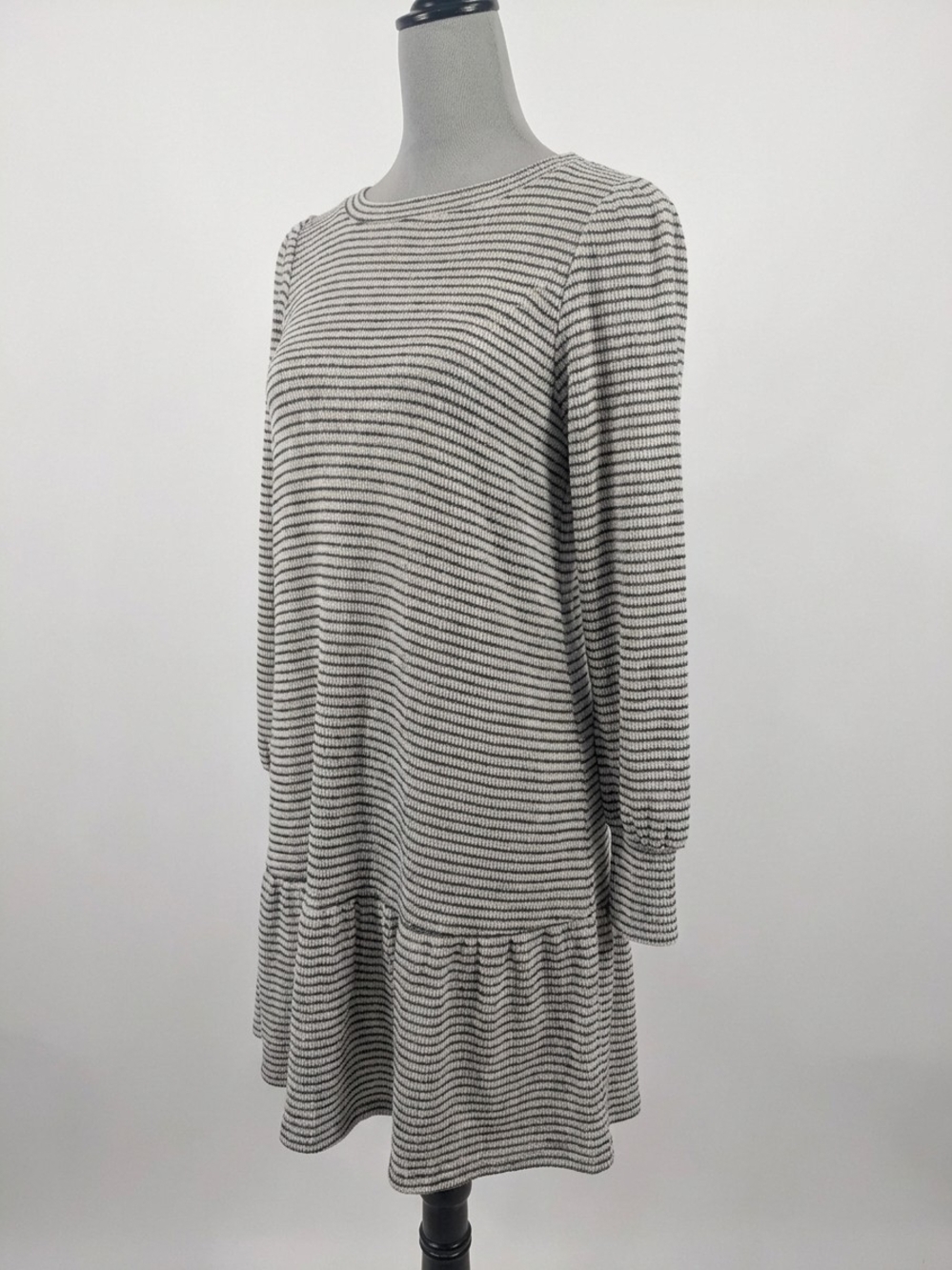 LOFT Black White Striped Drop Waist Ruffle Hem Dress Size Small